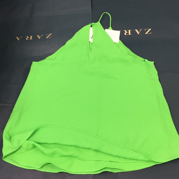 Zara Tops Zara Flowy Lined Lime Green Baecelona Halter Cami Poshmark